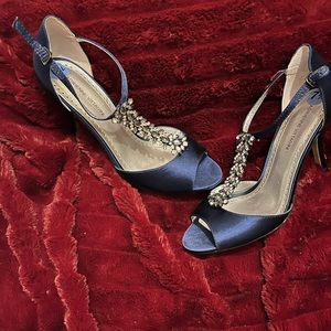 Blue satin heels